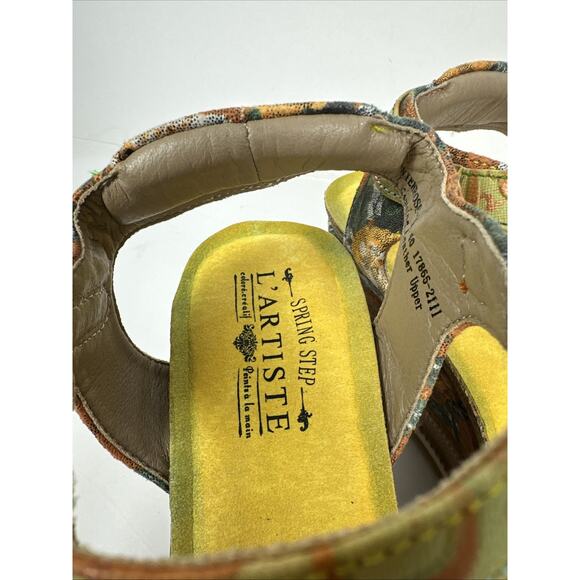 L’Artiste Spring Step 3D Floral Geo Wedge Size 40 Green Orange Yellow - Picture 16 of 16
